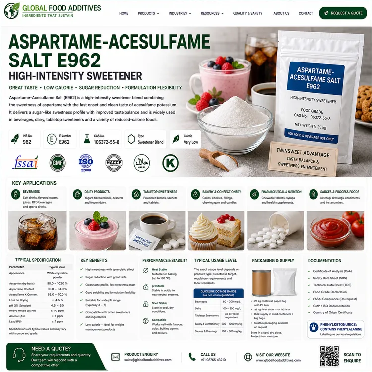 Aspartame-Acesulfame Salt E962 high-intensity sweetener food additive ingredient illustration