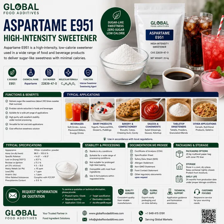 Aspartame E951 high-intensity sweetener food additive ingredient illustration