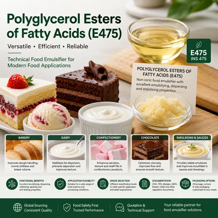Polyglycerol Esters of Fatty Acids E475 food emulsifier food additive ingredient illustration