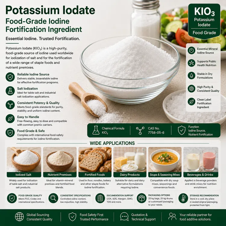 Food-grade Potassium Iodate fortification ingredient food additive ingredient illustration