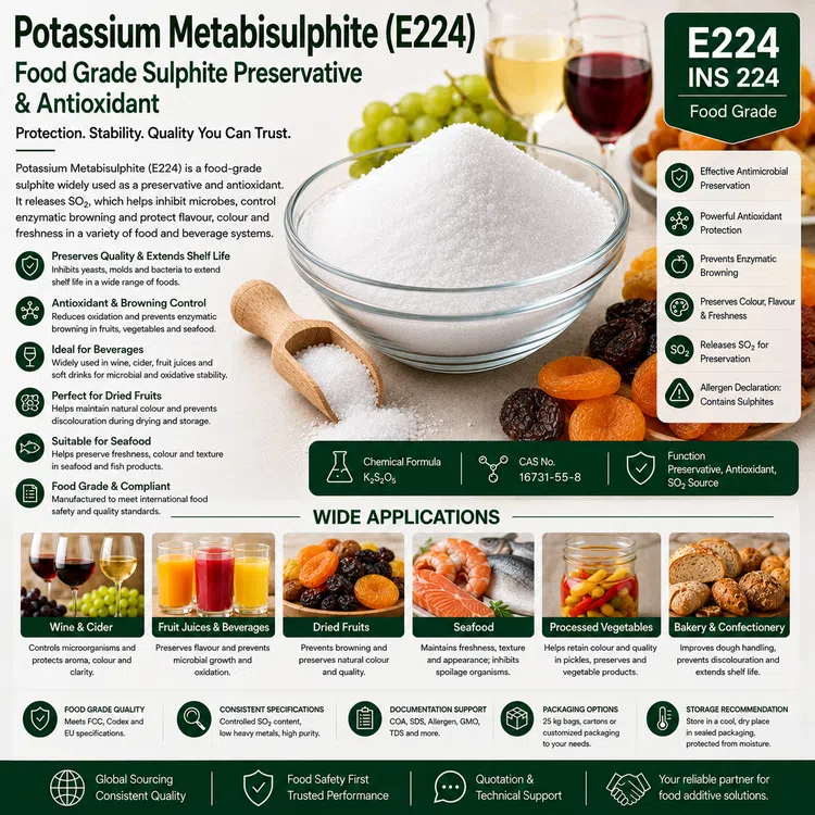 Potassium Metabisulphite E224 food preservative food additive ingredient illustration