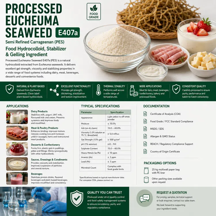 Processed Eucheuma Seaweed E407a food hydrocolloid food additive ingredient illustration