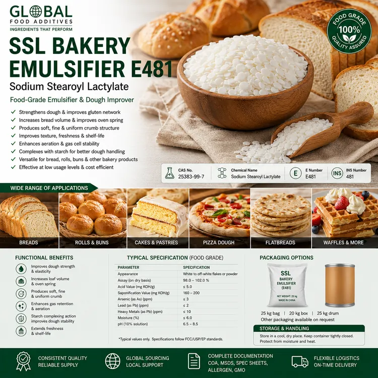 Food-grade SSL Bakery Emulsifier E481 Sodium Stearoyl Lactylate for industrial bakery manufacturing