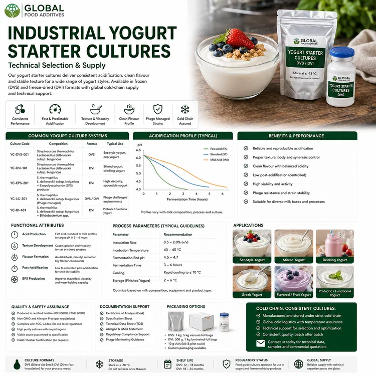 Industrial freeze-dried yogurt starter culture for dairy fermentation